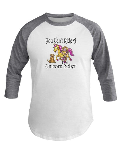 Shirts Wht/Hthr Grey / XS Winey Bitches Co "You Can't Ride A Unicorn Sober" 3/4 Sleeve Raglan Shirt WineyBitchesCo