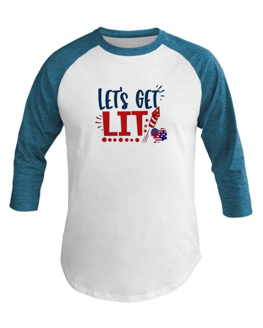 Shirts Wht/Neo Htr Blu / XS Winey Bitches Co "Let Get Lit" Co 3/4 Sleeve Raglan Shirt WineyBitchesCo