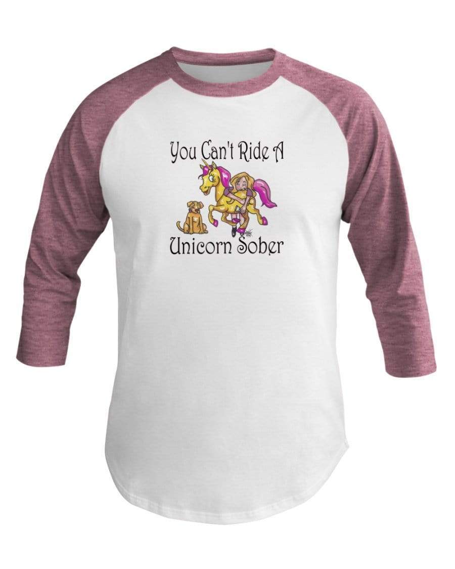 Shirts Wht/Neo Htr Pnk / XS Winey Bitches Co "You Can't Ride A Unicorn Sober" 3/4 Sleeve Raglan Shirt WineyBitchesCo