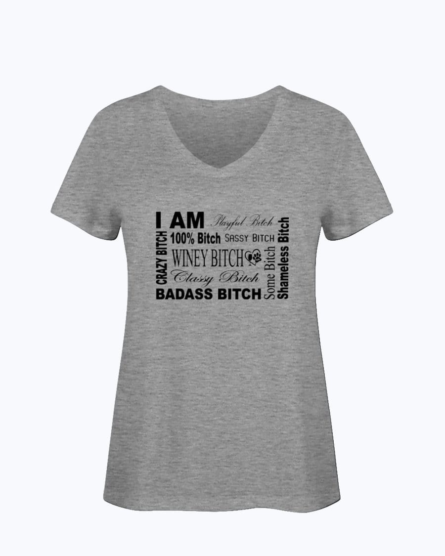 Shirts Winey Bitches Co "I Am Bitch"-Black Letters- Ladies HD V Neck T WineyBitchesCo