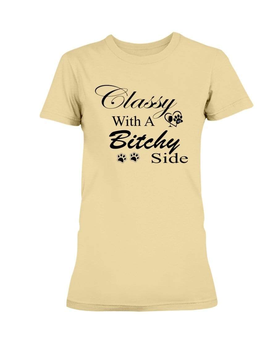 Shirts Yellow Haze / XS Winey Bitches Co "Classy with a Bitchy Side" White Letters Ultra Ladies T-Shirt WineyBitchesCo