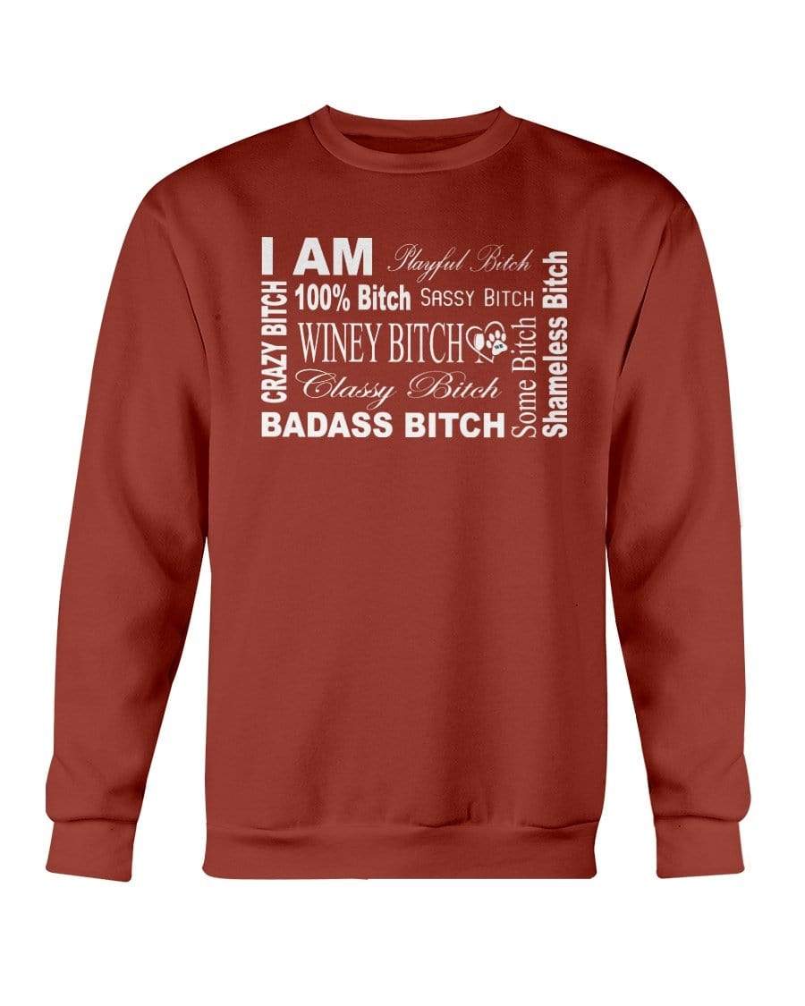 Sweatshirts Antque Cherry Red / S Winey Bitches Co "I Am Bitch-White Letters" Sweatshirt - Crew WineyBitchesCo