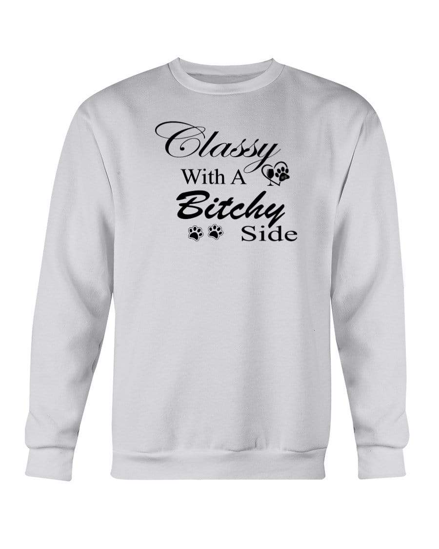 Sweatshirts Ash / S Winey Bitches Co "Classy with a Bitchy Side" White Letters Sweatshirt - Crew WineyBitchesCo