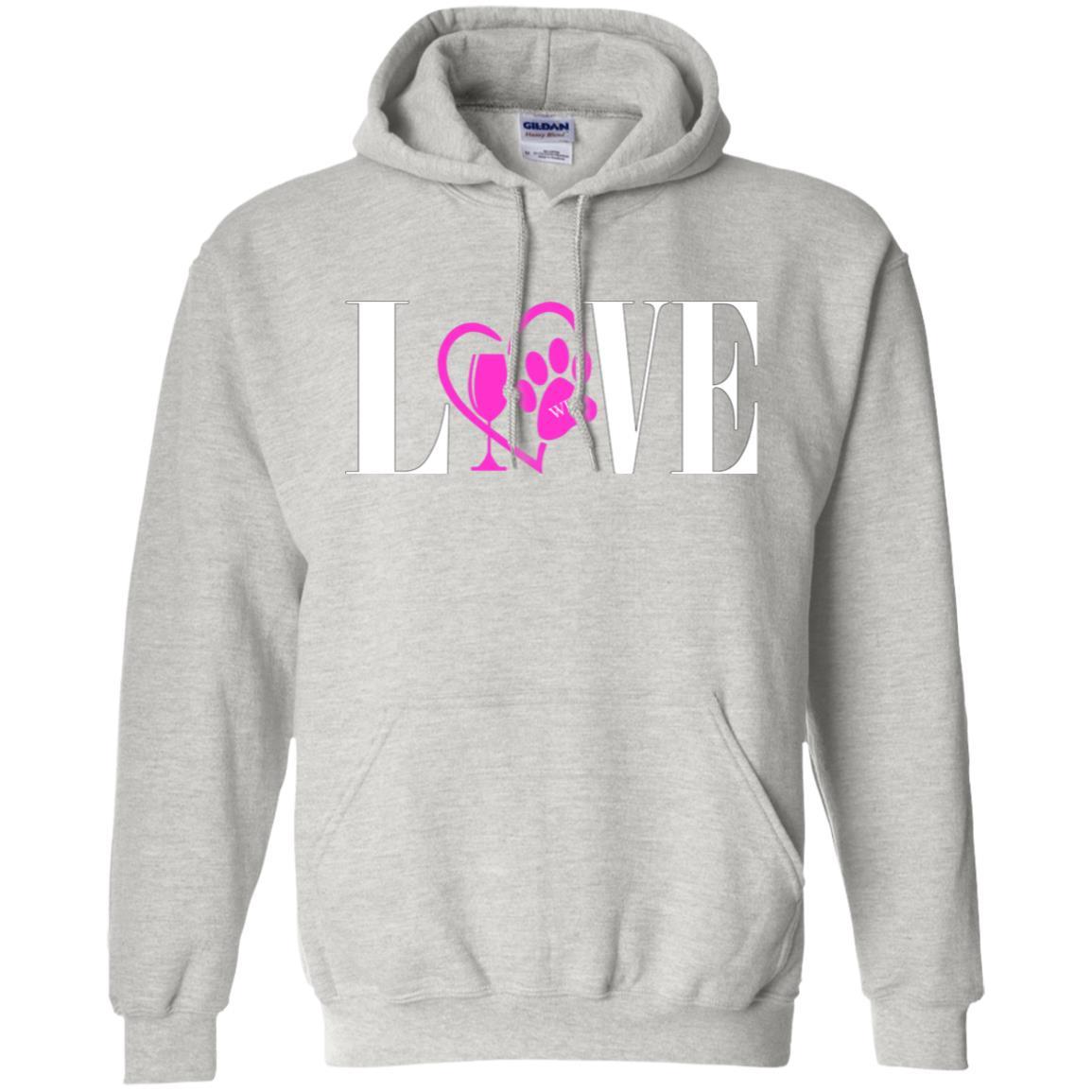 Sweatshirts Ash / S WineyBitches.co "Love Paw" Collection -Wht Lettering Pullover Hoodie 8 oz. WineyBitchesCo