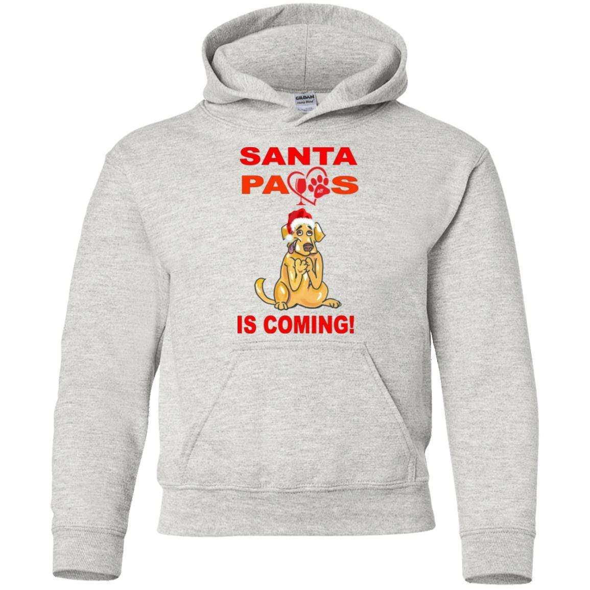 Sweatshirts Ash / YS WineyBitches.co Santa Paws Is Coming Youth Pullover Hoodie WineyBitchesCo