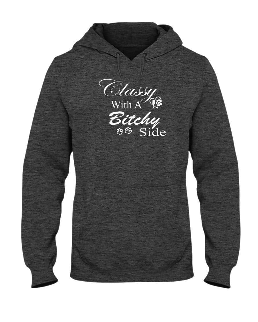 Sweatshirts Black Heather / S Winey Bitches Co "Classy with a Bitchy Side" White Letters 50/50 Hoodie WineyBitchesCo