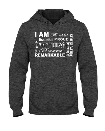 Sweatshirts Black Heather / S Winey Bitches Co "I Am Essential" White Letters- 50/50 Hoodie WineyBitchesCo