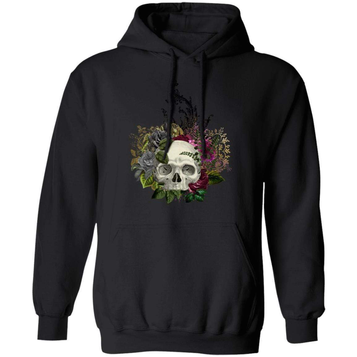 Sweatshirts Black / S Winey Bitches Co Floral Skull Design #1 Pullover Hoodie 8 oz. WineyBitchesCo