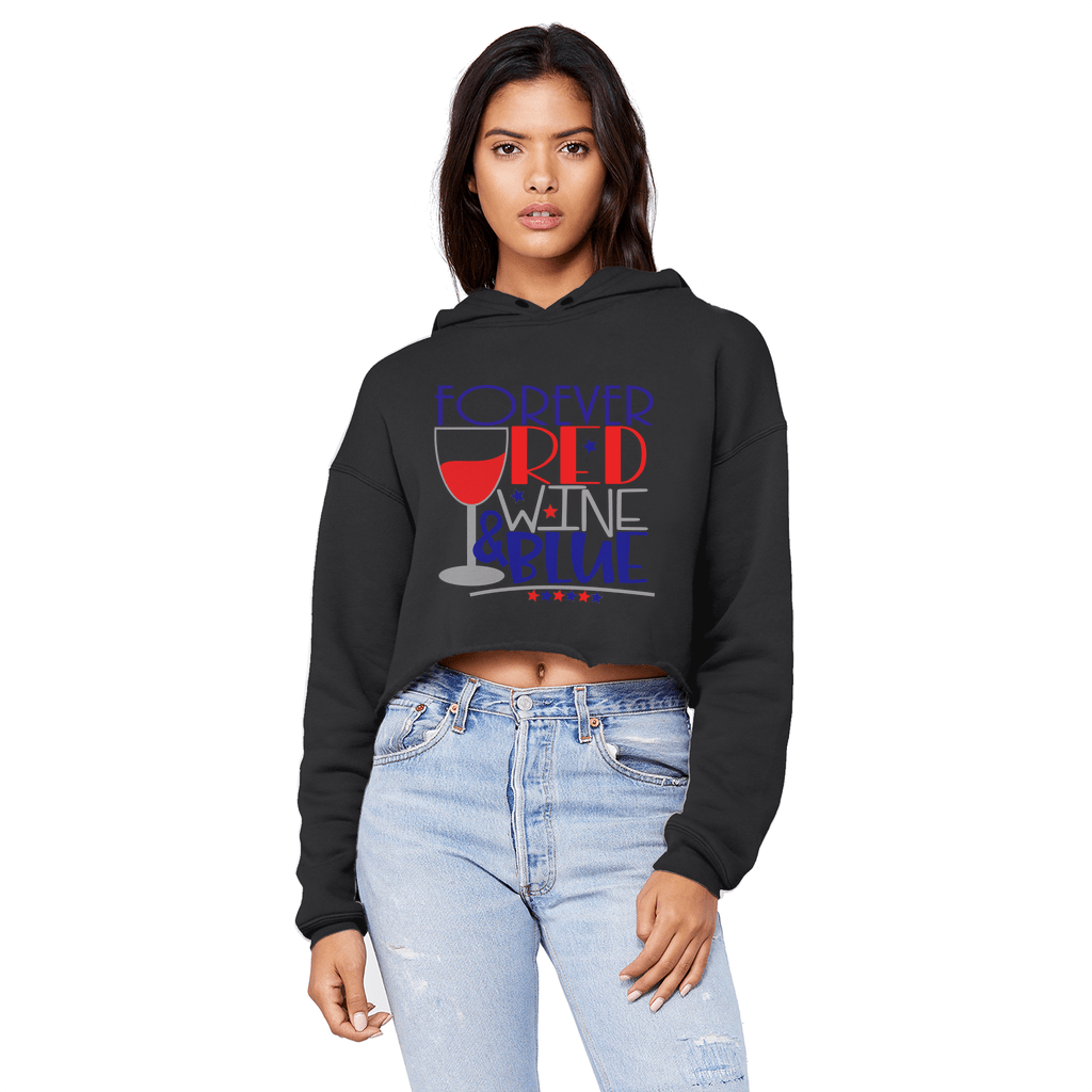 Sweatshirts Black / XS WineyBitches.Co Forever Red Wine Blue Unisex Cropped Raw Edge Boyfriend Hoodie WineyBitchesCo