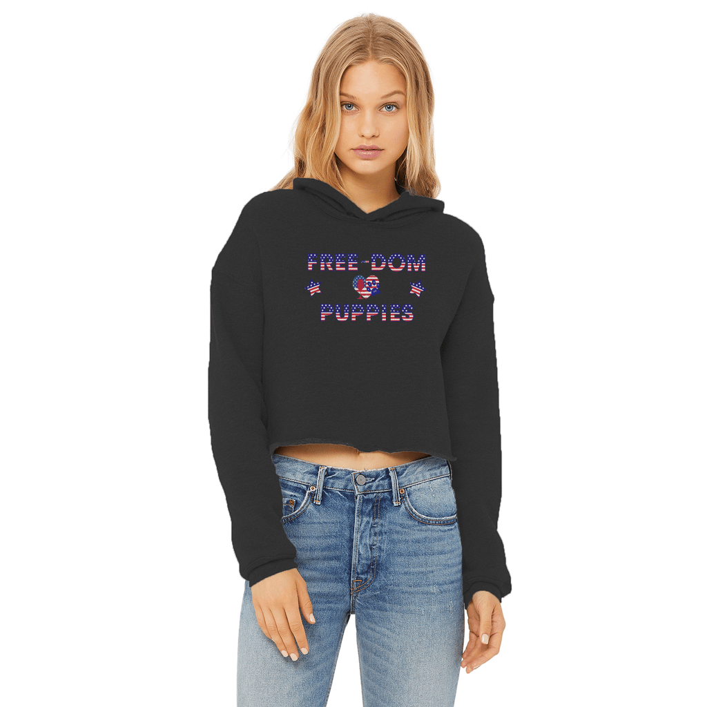 Sweatshirts Black / XS WineyBitches.Co Free-Dom Puppies Ladies Cropped Raw Edge Hoodie WineyBitchesCo