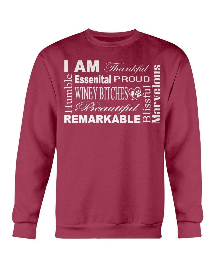 Sweatshirts Cardinal Red / S Winey Bitches Co "I Am Essential" White Letters-Sweatshirt - Crew WineyBitchesCo