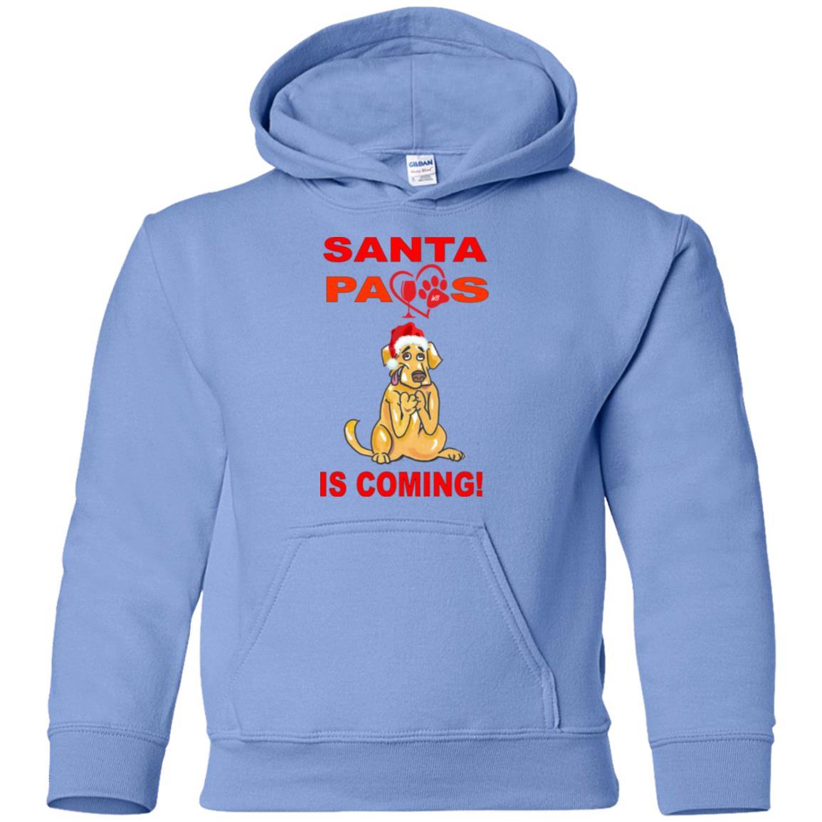 Sweatshirts Carolina Blue / YS WineyBitches.co Santa Paws Is Coming Youth Pullover Hoodie WineyBitchesCo