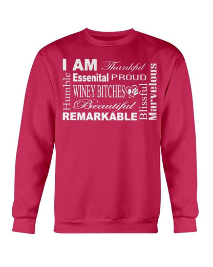 Sweatshirts Cherry Red / S Winey Bitches Co "I Am Essential" White Letters-Sweatshirt - Crew WineyBitchesCo