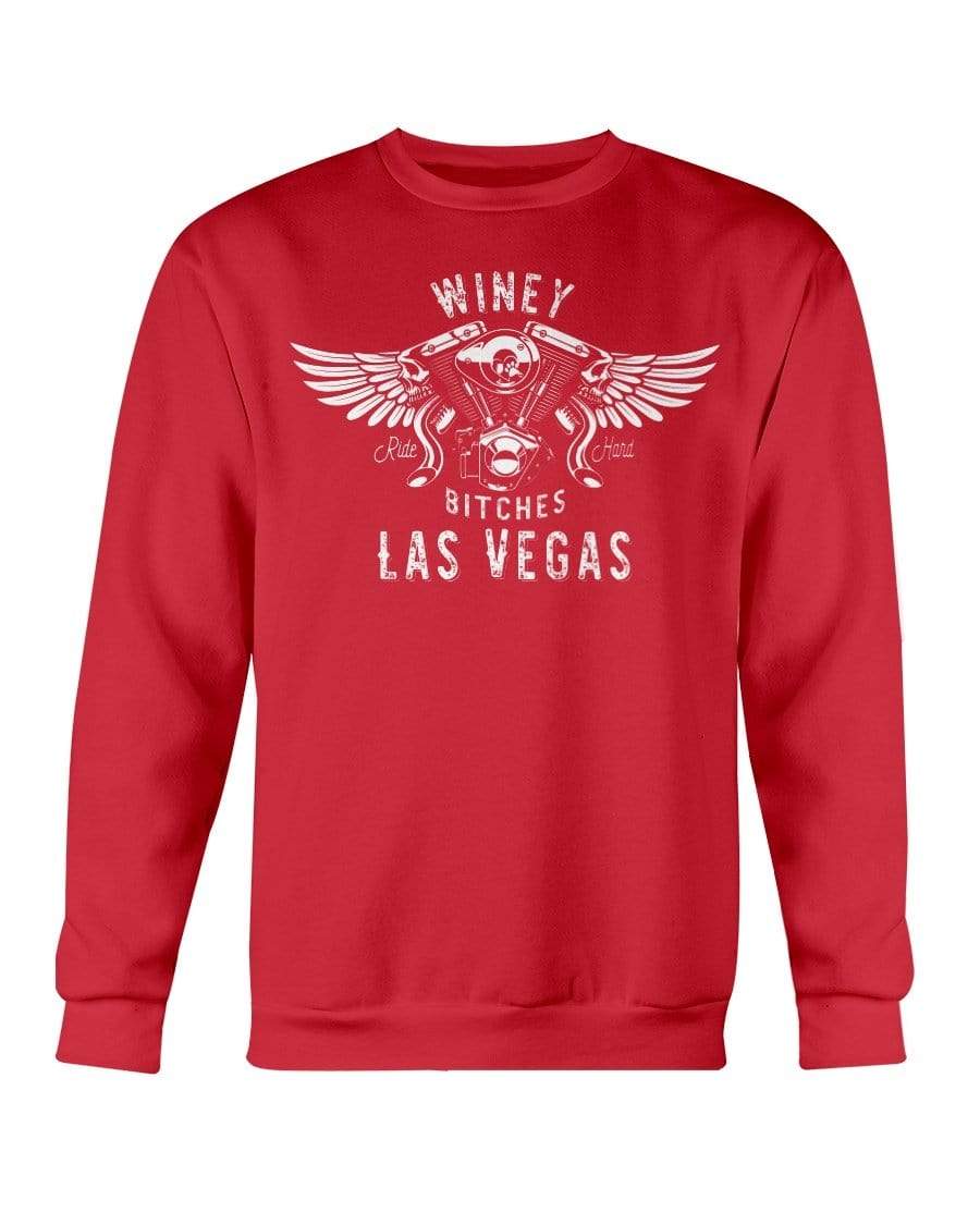 Sweatshirts Cherry Red / S Winey Bitches "Ride Hard Las Vegas" Sweatshirt - Crew-Wht Lettering WineyBitchesCo