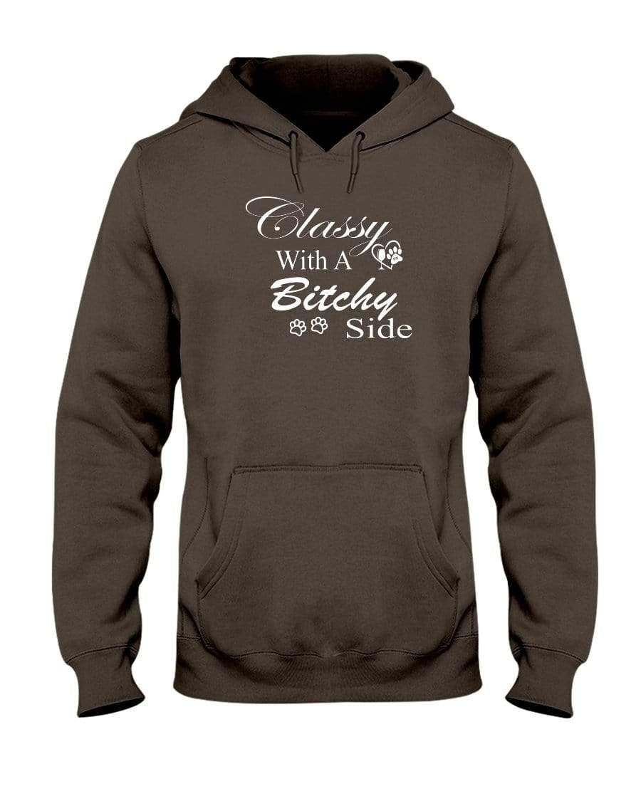Sweatshirts Classic Brown / S Winey Bitches Co "Classy with a Bitchy Side" White Letters 50/50 Hoodie WineyBitchesCo