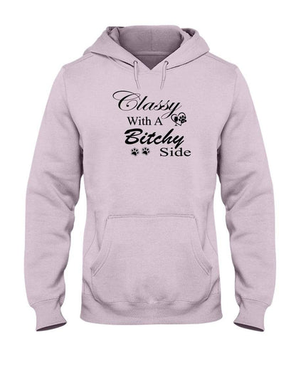 Sweatshirts Classic Pink / S Winey Bitches Co "Classy with a Bitchy Side" White Letters 50/50 Hoodie WineyBitchesCo