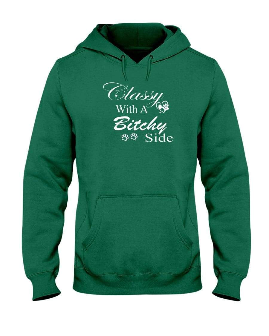 Sweatshirts Clover / S Winey Bitches Co "Classy with a Bitchy Side" White Letters 50/50 Hoodie WineyBitchesCo