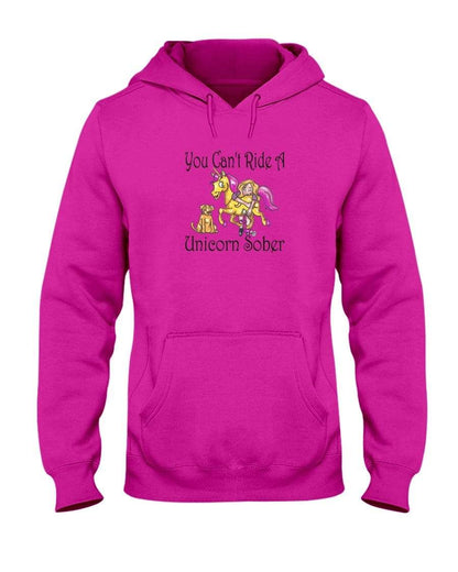 Sweatshirts Cyber Pink / S Winey Bitches Co "You Can't Ride A Unicorn Sober" 50/50 Hoodie WineyBitchesCo