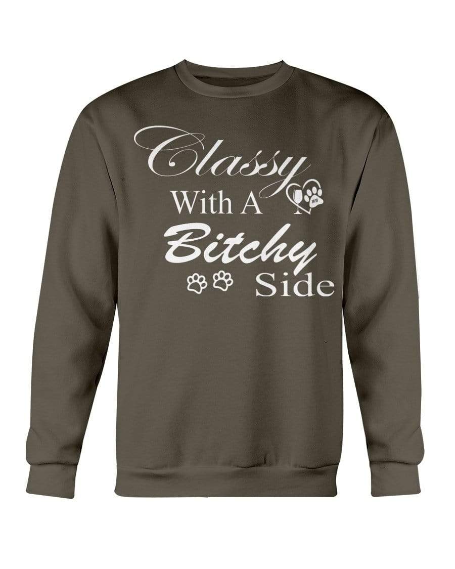 Sweatshirts Dark Chocolate / S Winey Bitches Co "Classy with a Bitchy Side" White Letters Sweatshirt - Crew WineyBitchesCo