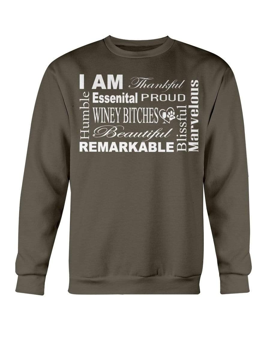 Sweatshirts Dark Chocolate / S Winey Bitches Co "I Am Essential" White Letters-Sweatshirt - Crew WineyBitchesCo