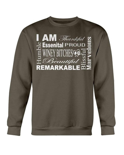 Sweatshirts Dark Chocolate / S Winey Bitches Co "I Am Proud" White Lettering-Sweatshirt - Crew WineyBitchesCo