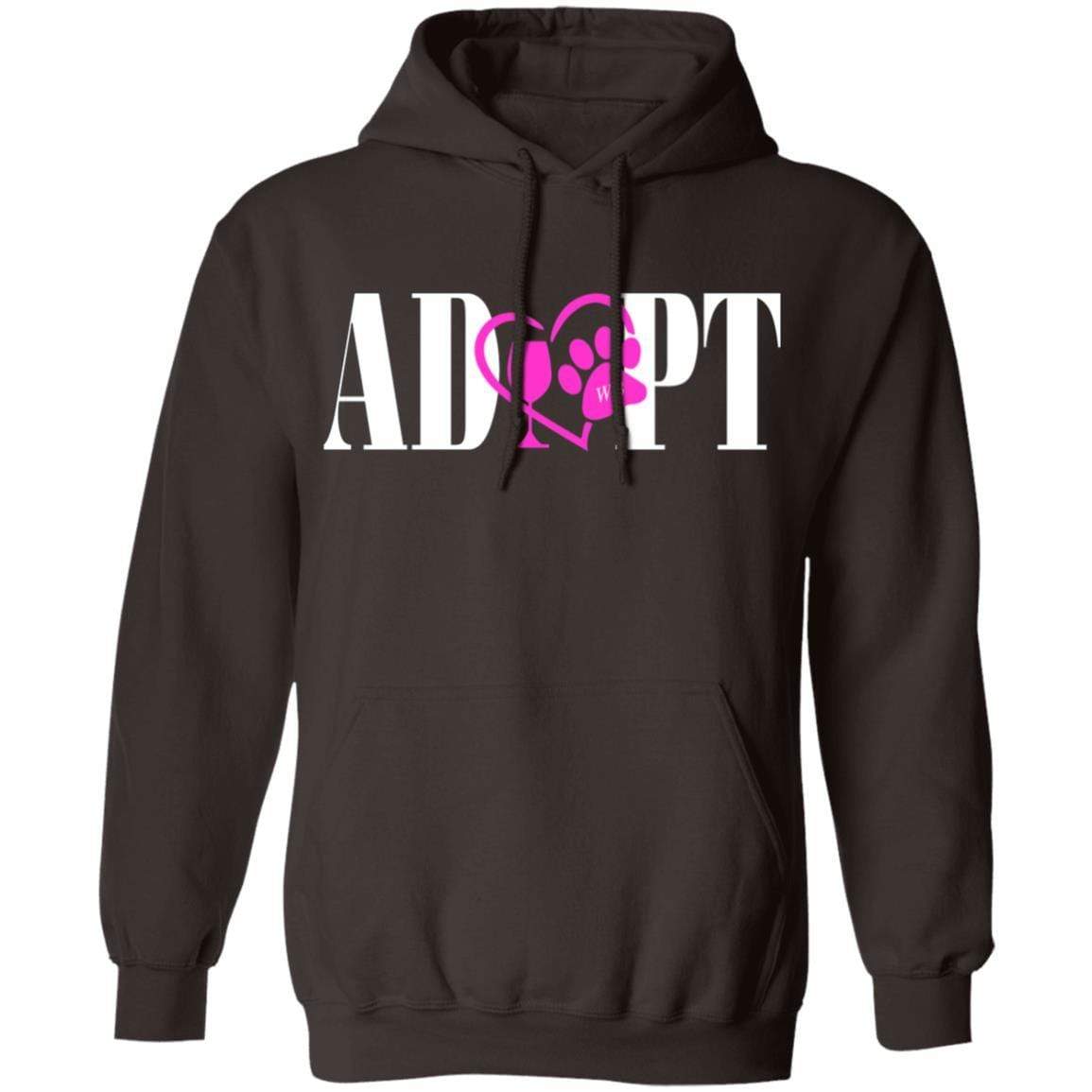Sweatshirts Dark Chocolate / S WineyBitches.Co “Adopt” Pullover Hoodie 8 oz.- Pink Heart-White Lettering WineyBitchesCo