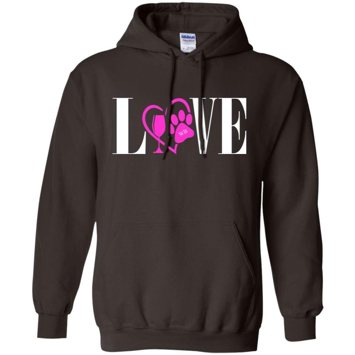 Sweatshirts Dark Chocolate / S WineyBitches.co "Love Paw" Collection -Wht Lettering Pullover Hoodie 8 oz. WineyBitchesCo