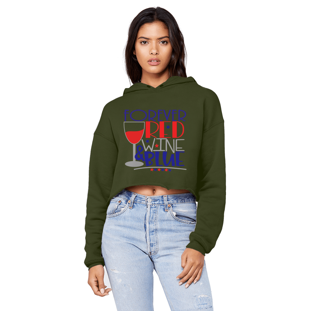 Sweatshirts Dark Green / XS WineyBitches.Co Forever Red Wine Blue Unisex Cropped Raw Edge Boyfriend Hoodie WineyBitchesCo