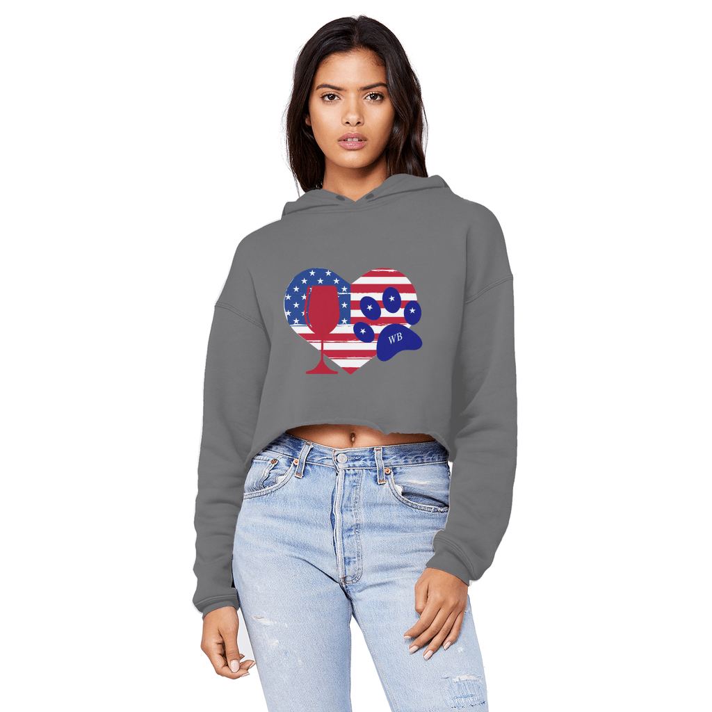 Sweatshirts Dark Grey / XS WineyBitches.Co American Wine Heart Paw Unisex Cropped Raw Edge Boyfriend Hoodie WineyBitchesCo