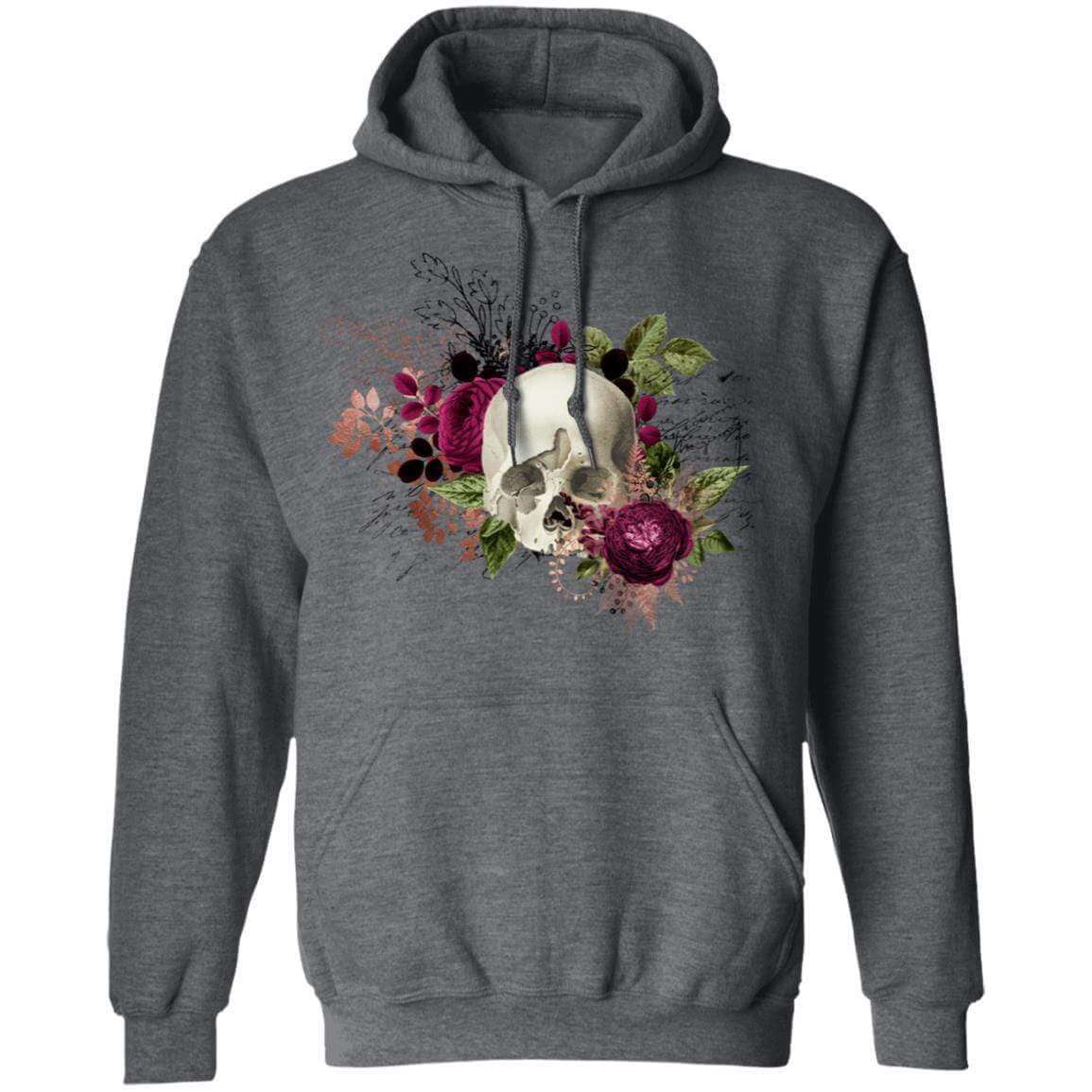 Sweatshirts Dark Heather / S Winey Bitches Co Floral Skull Design #6 Pullover Hoodie 8 oz. WineyBitchesCo