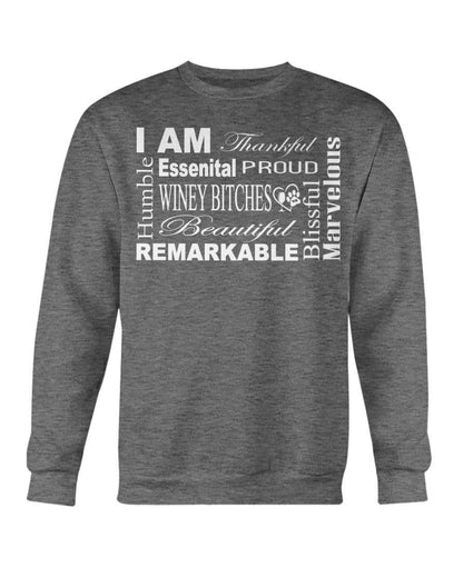Sweatshirts Dark Heather / S Winey Bitches Co "I Am Proud" White Lettering-Sweatshirt - Crew WineyBitchesCo