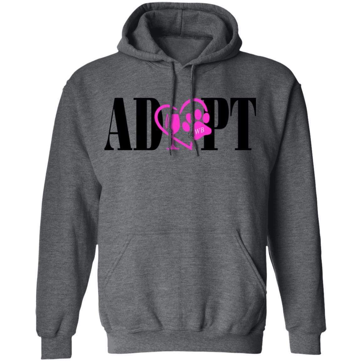 Sweatshirts Dark Heather / S WineyBitches.Co “Adopt” Pullover Hoodie 8 oz.- Pink Heart- Blk Lettering WineyBitchesCo