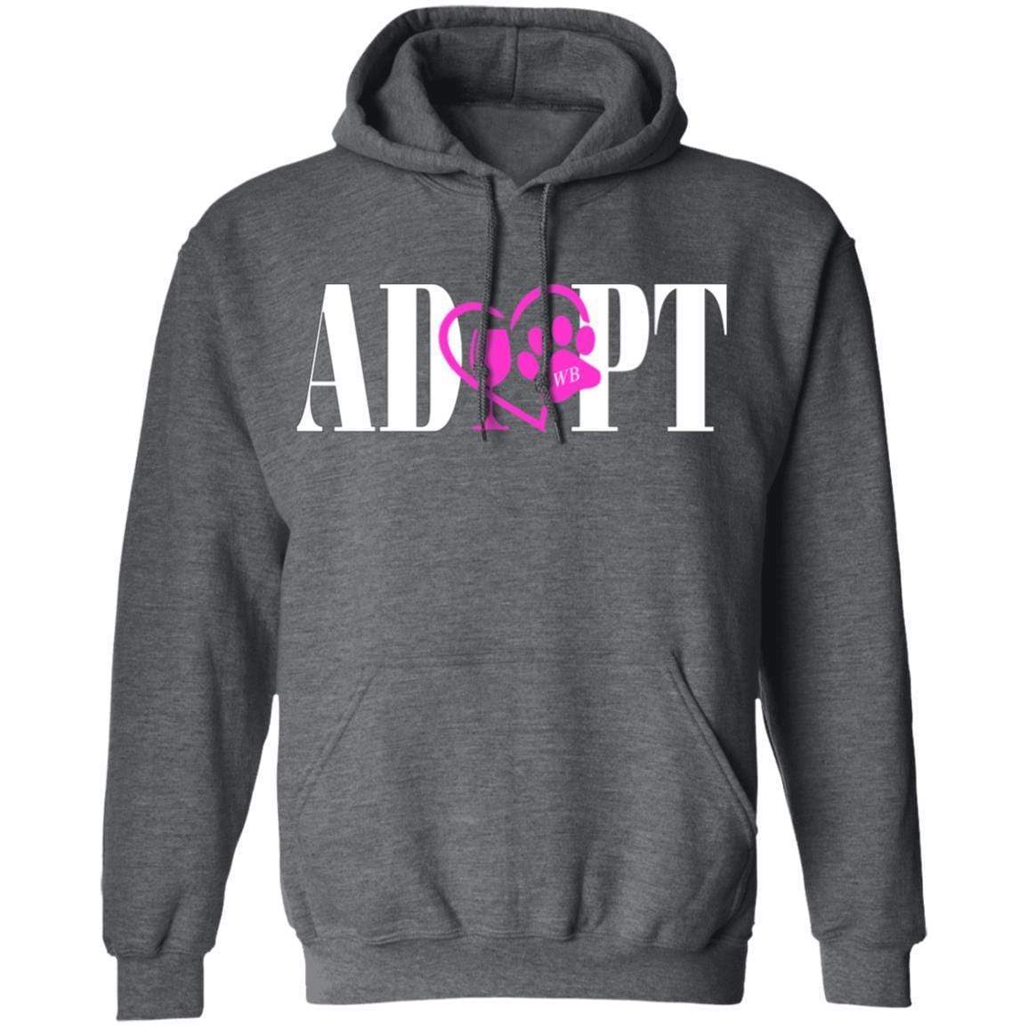 Sweatshirts Dark Heather / S WineyBitches.Co “Adopt” Pullover Hoodie 8 oz.- Pink Heart-White Lettering WineyBitchesCo