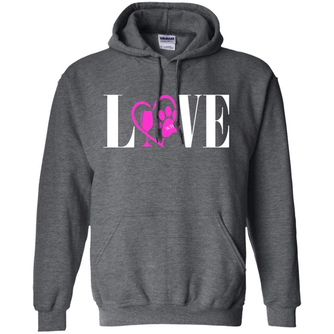 Sweatshirts Dark Heather / S WineyBitches.co "Love Paw" Collection -Wht Lettering Pullover Hoodie 8 oz. WineyBitchesCo