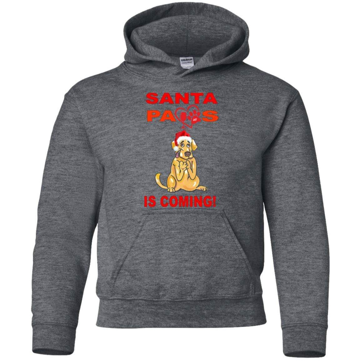 Sweatshirts Dark Heather / YS WineyBitches.co Santa Paws Is Coming Youth Pullover Hoodie WineyBitchesCo