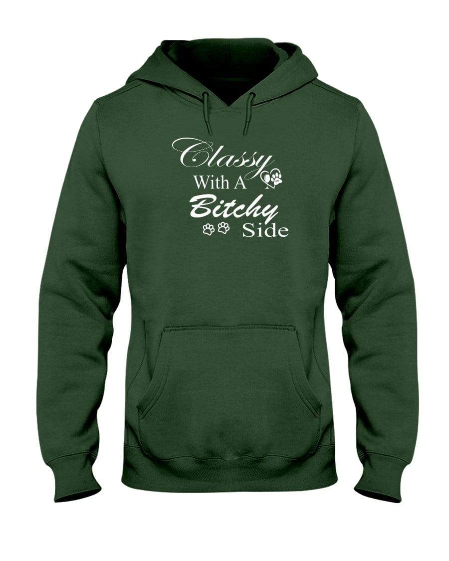 Sweatshirts Forest Green / S Winey Bitches Co "Classy with a Bitchy Side" White Letters 50/50 Hoodie WineyBitchesCo