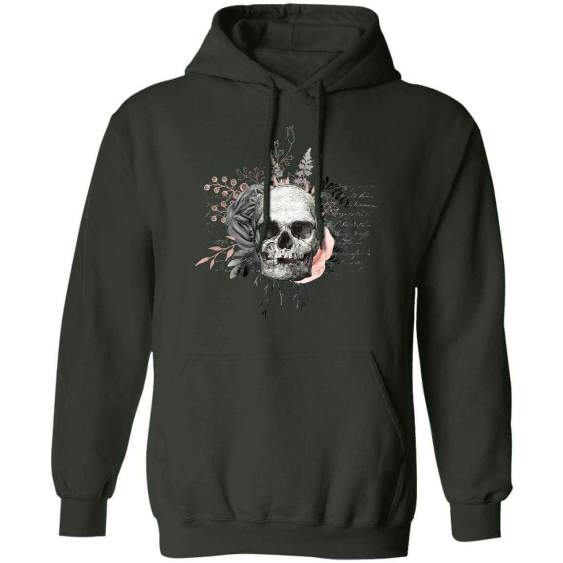 Sweatshirts Forest Green / S Winey Bitches Co Floral Skull Design #4 Pullover Hoodie 8 oz. WineyBitchesCo