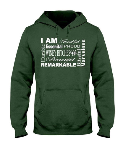 Sweatshirts Forest Green / S Winey Bitches Co "I Am Essential" White Letters- 50/50 Hoodie WineyBitchesCo