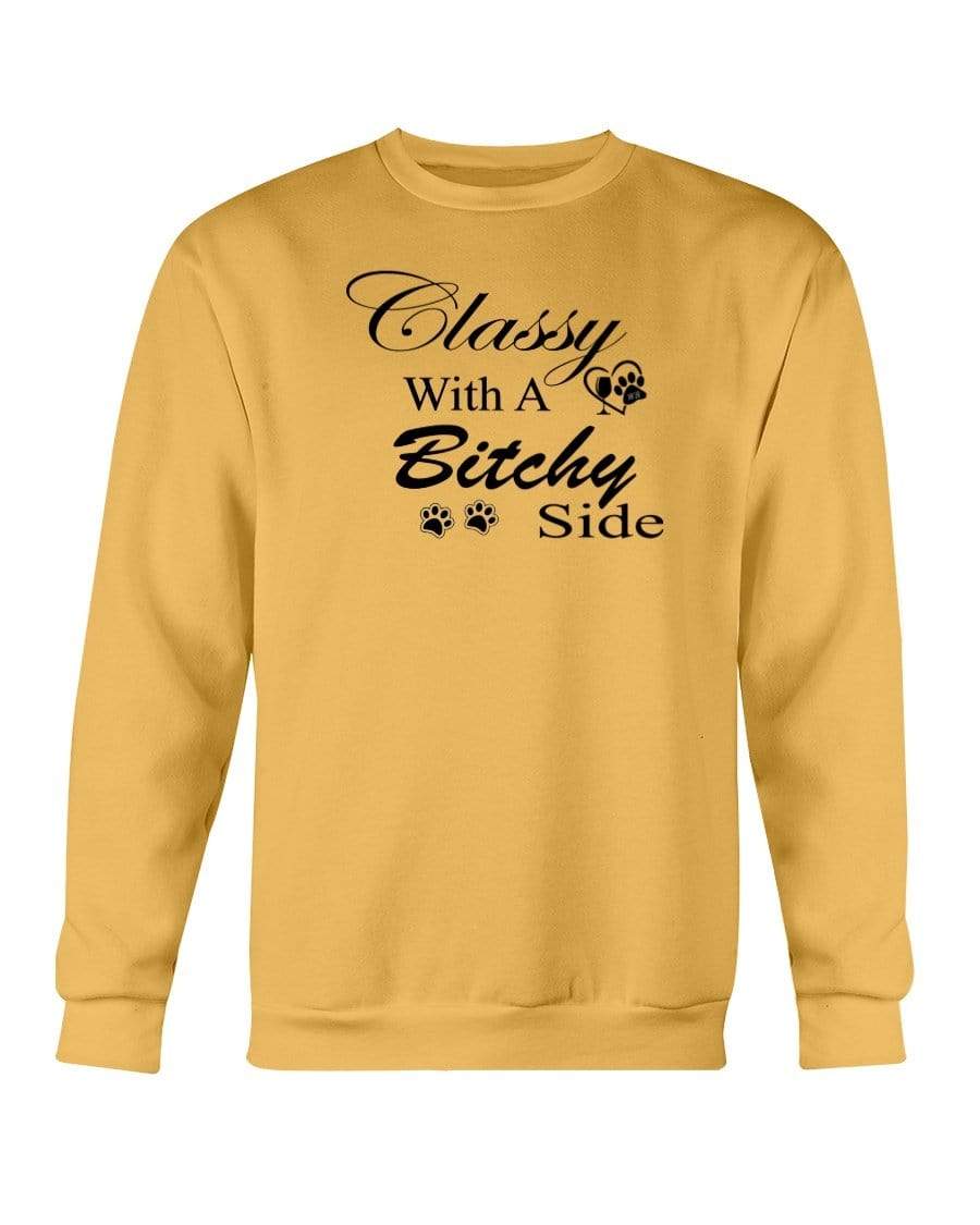 Sweatshirts Gold / S Winey Bitches Co "Classy with a Bitchy Side" White Letters Sweatshirt - Crew WineyBitchesCo