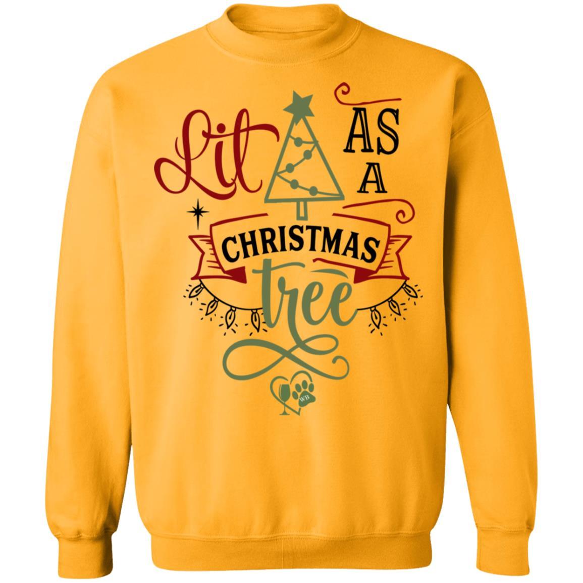 Sweatshirts Gold / S WineyBitches.Co " Lit As A Christmas Tree" Crewneck Pullover Sweatshirt  8 oz. WineyBitchesCo