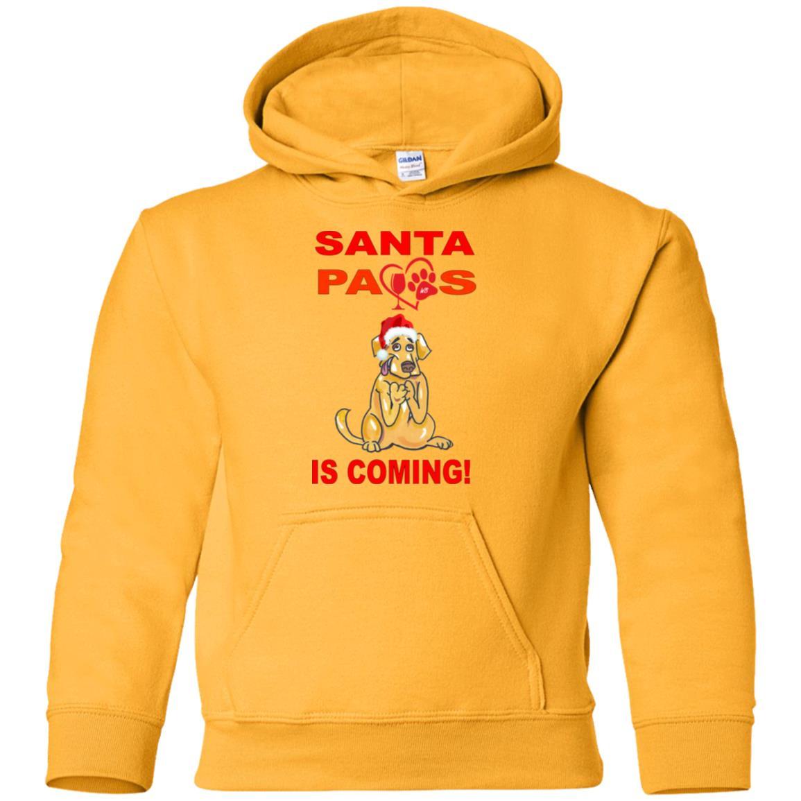 Sweatshirts Gold / YS WineyBitches.co Santa Paws Is Coming Youth Pullover Hoodie WineyBitchesCo