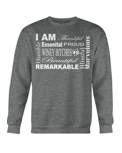 Sweatshirts Graphite Heather / S Winey Bitches Co "I Am Essential" White Letters-Sweatshirt - Crew WineyBitchesCo