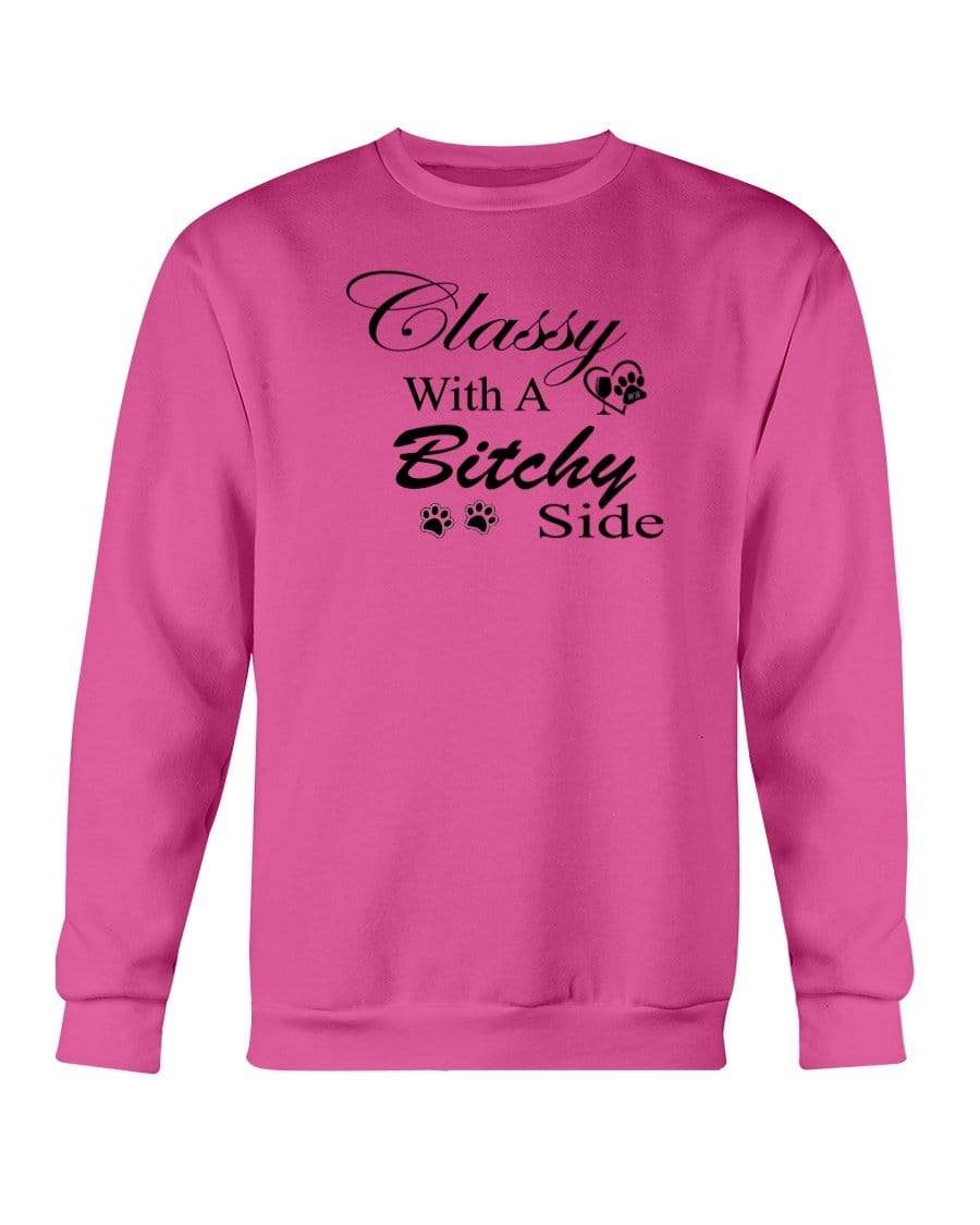 Sweatshirts Heliconia / S Winey Bitches Co "Classy with a Bitchy Side" White Letters Sweatshirt - Crew WineyBitchesCo
