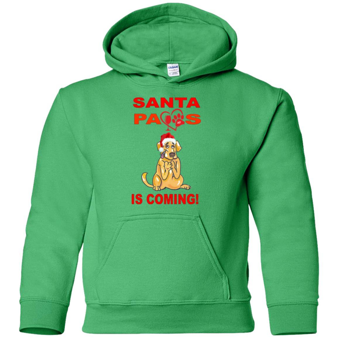 Sweatshirts Irish Green / YS WineyBitches.co Santa Paws Is Coming Youth Pullover Hoodie WineyBitchesCo