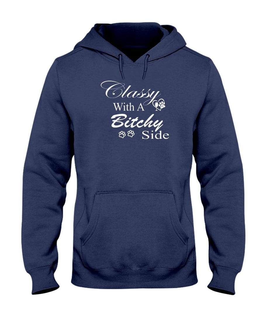 Sweatshirts J Navy / S Winey Bitches Co "Classy with a Bitchy Side" White Letters 50/50 Hoodie WineyBitchesCo