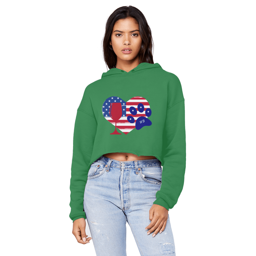 Sweatshirts Kelly Green / XS WineyBitches.Co American Wine Heart Paw Unisex Cropped Raw Edge Boyfriend Hoodie WineyBitchesCo