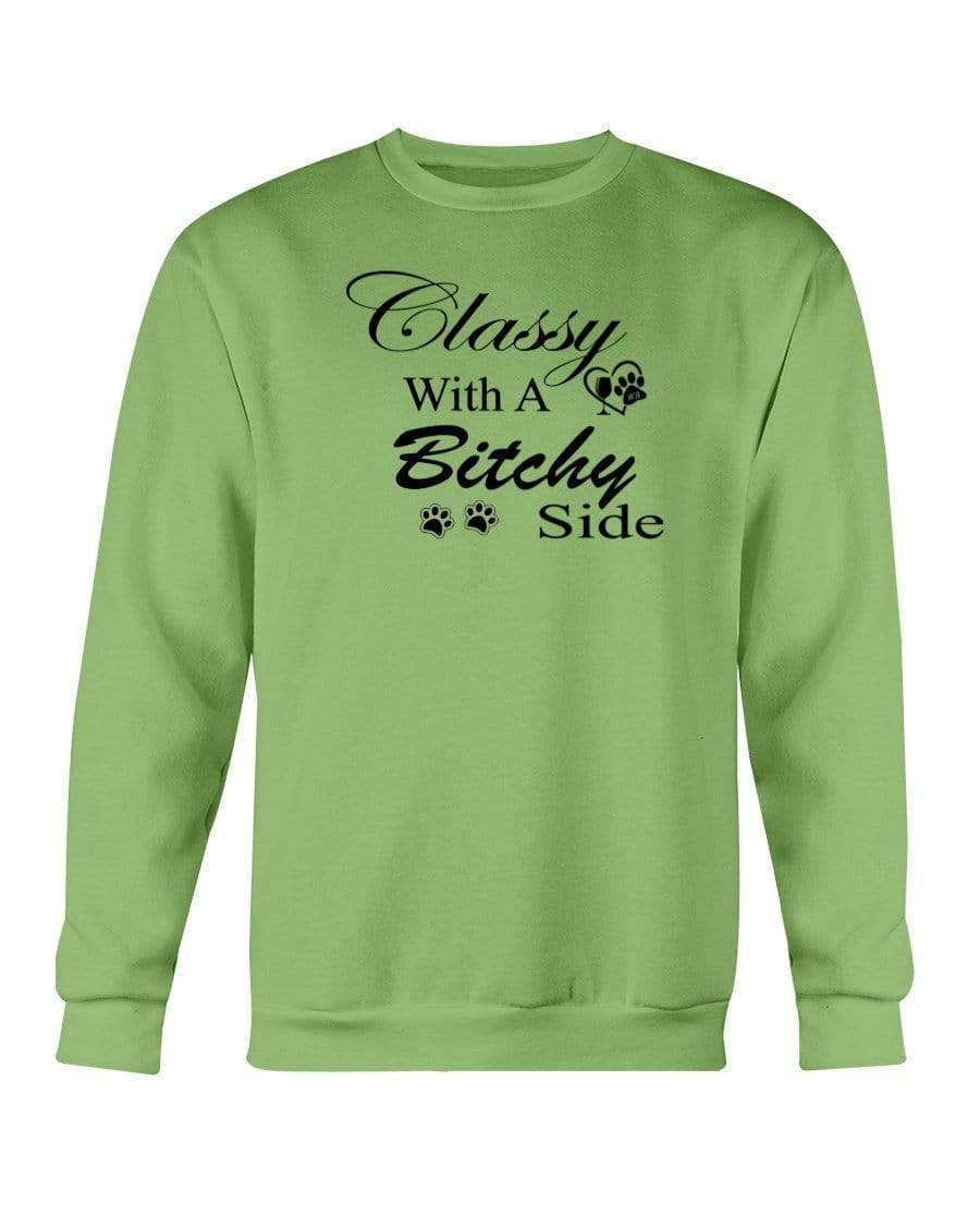 Sweatshirts Kiwi / S Winey Bitches Co "Classy with a Bitchy Side" White Letters Sweatshirt - Crew WineyBitchesCo