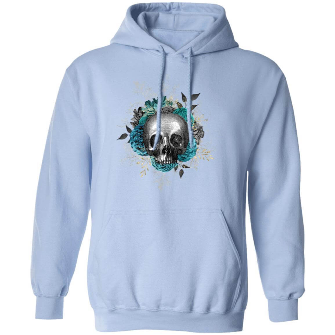 Sweatshirts Light Blue / S Winey Bitches Co Floral Skull Design #3 Pullover Hoodie 8 oz. WineyBitchesCo