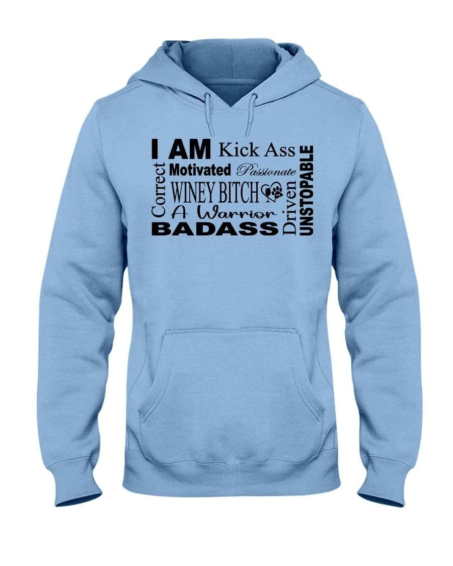 Sweatshirts Light Blue / S Winey Bitches Co "I Am Motivated" Black Lettering-50/50 Hoodie WineyBitchesCo