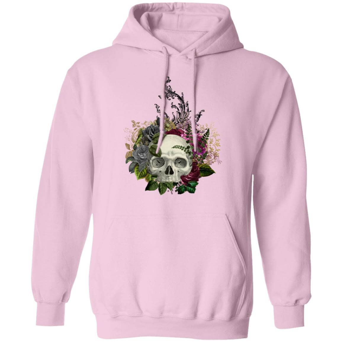 Sweatshirts Light Pink / S Winey Bitches Co Floral Skull Design #1 Pullover Hoodie 8 oz. WineyBitchesCo